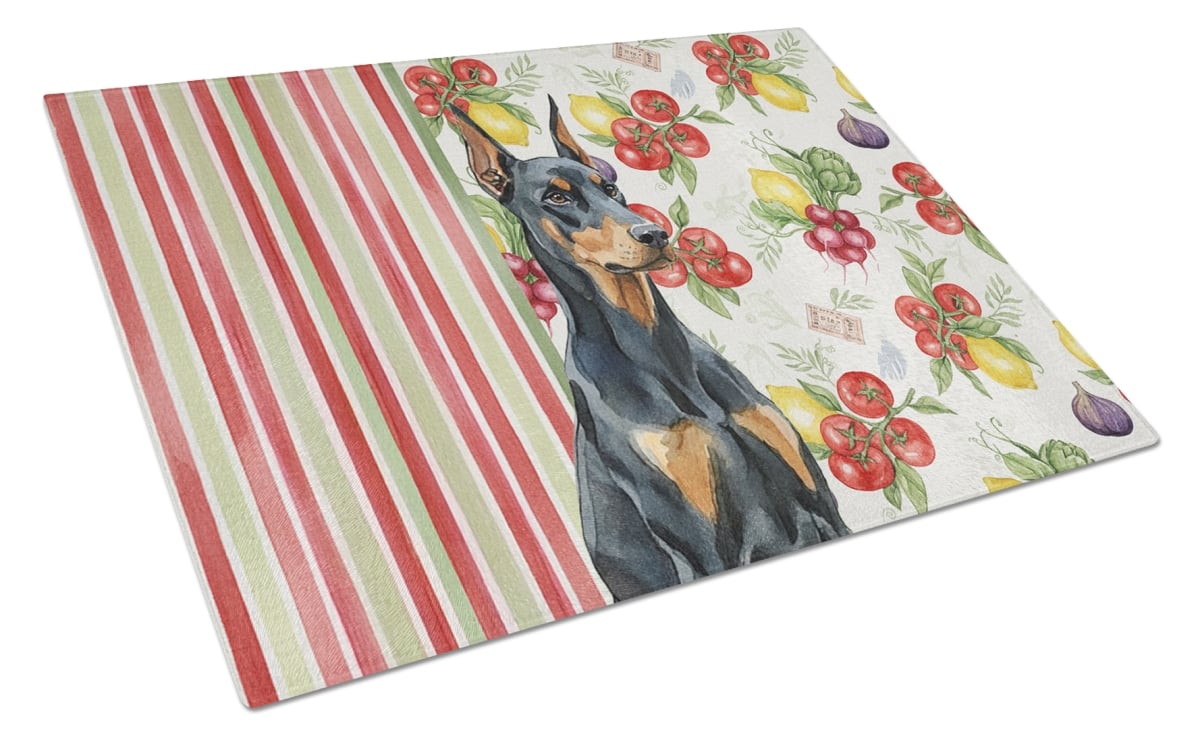 Picture of Carolines Treasures WDK8207LCB 11.25 x 15.25 in. Doberman Pinscher Vegetables Glass Cutting Board