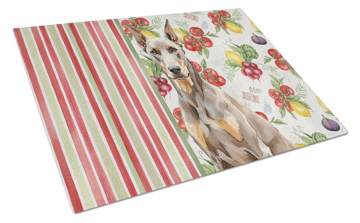 Picture of Carolines Treasures WDK8208LCB 11.25 x 15.25 in. Fawn Doberman Pinscher Vegetables Glass Cutting Board