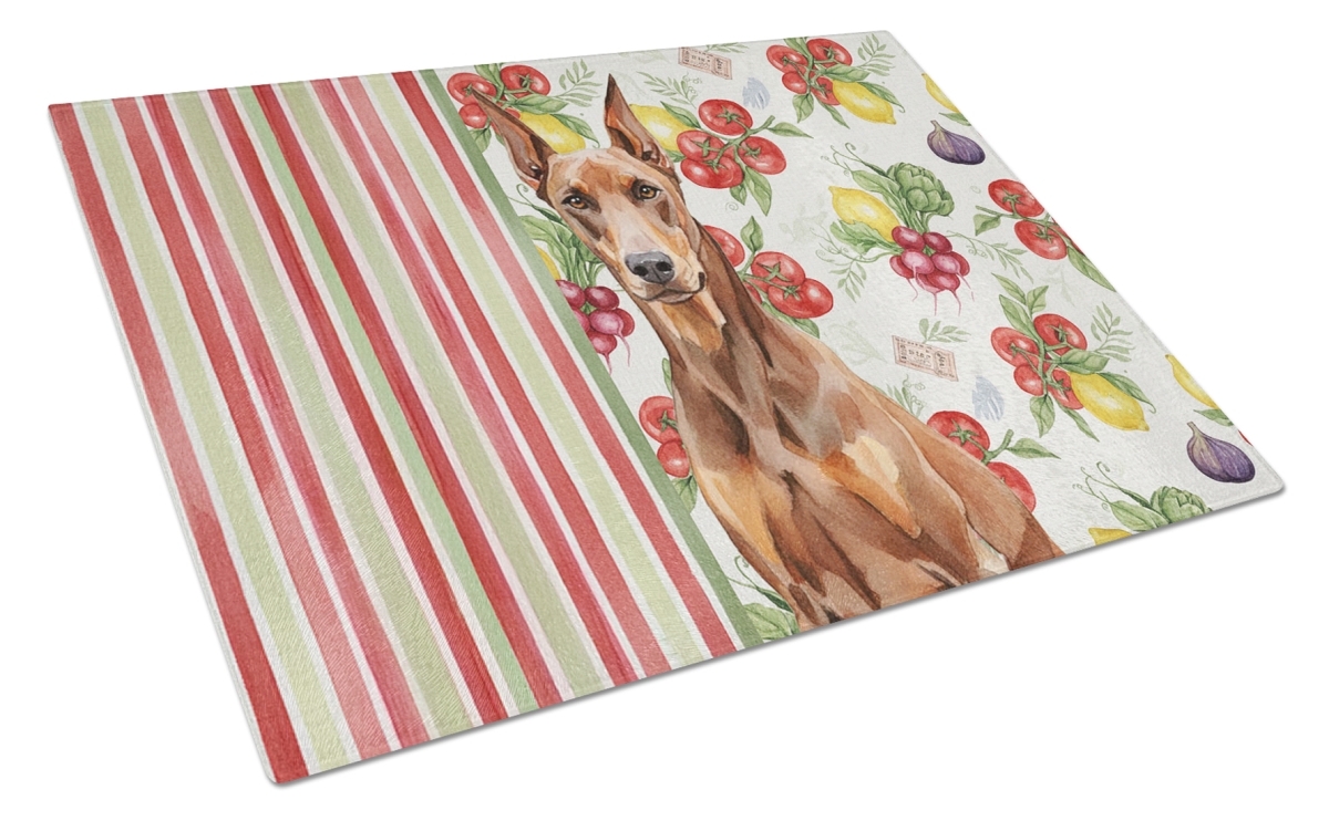 Picture of Carolines Treasures WDK8209LCB 11.25 x 15.25 in. Red Doberman Pinscher Vegetables Glass Cutting Board