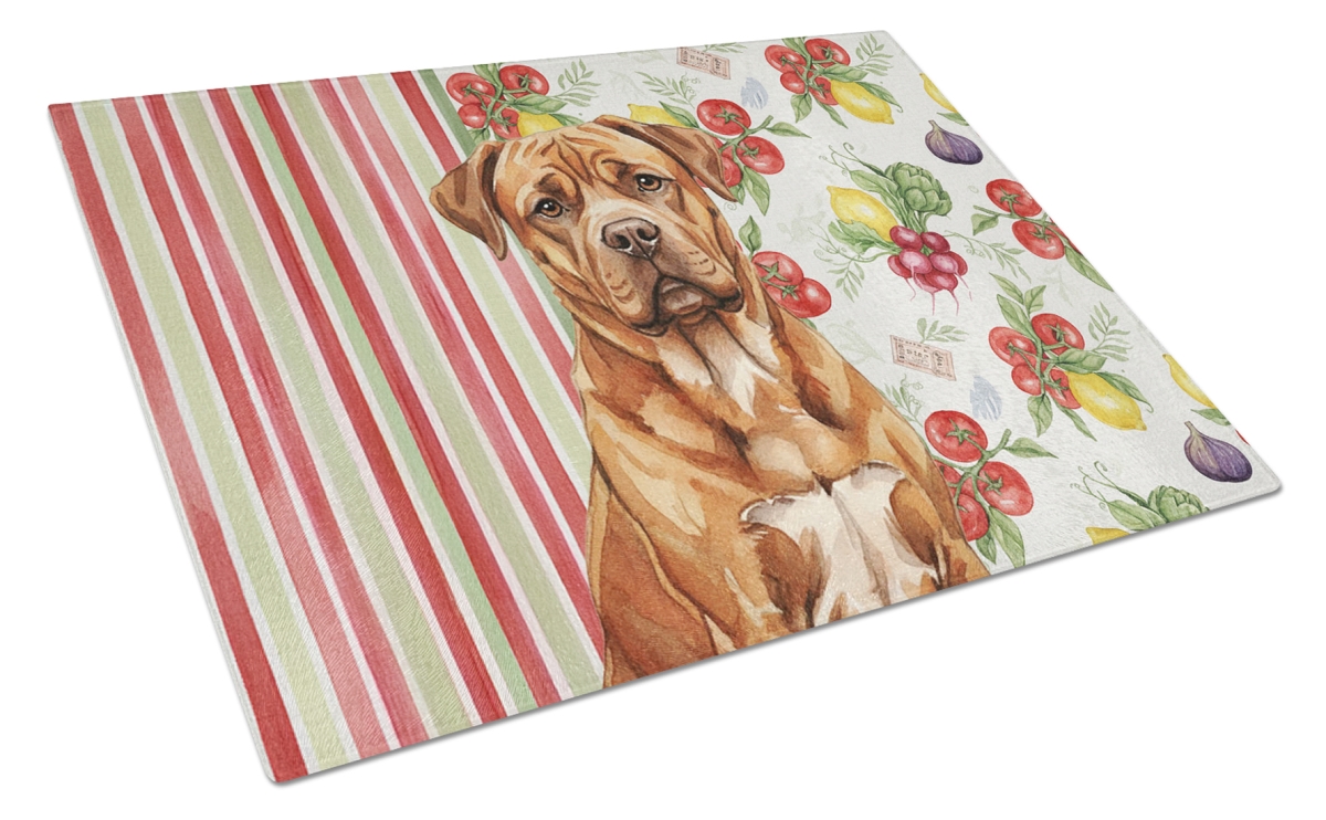 Picture of Carolines Treasures WDK8213LCB 11.25 x 15.25 in. Mahogany Dogue De Bordeaux Vegetables Glass Cutting Board