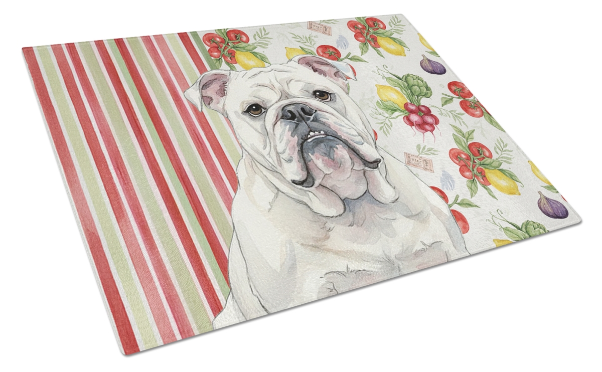 Picture of Carolines Treasures WDK8215LCB 11.25 x 15.25 in. White English Bulldog Vegetables Glass Cutting Board