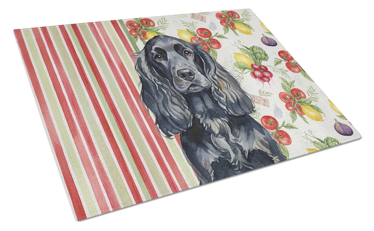 Picture of Carolines Treasures WDK8216LCB 11.25 x 15.25 in. Black English Cocker Spaniel Vegetables Glass Cutting Board