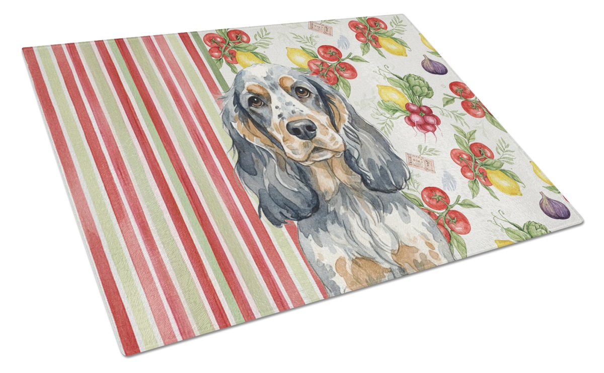 Picture of Carolines Treasures WDK8217LCB 11.25 x 15.25 in. Blue Roan & Tan English Cocker Spaniel Vegetables Glass Cutting Board
