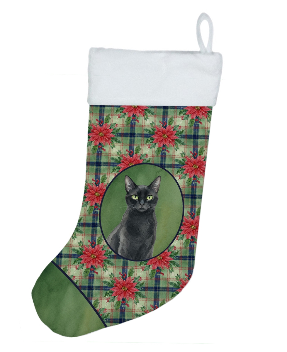 FNT1320CS 18 x 13.5 in. Solid Black Cat with Poinsettias Holiday Stocking