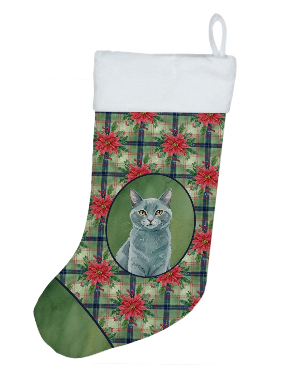 FNT1322CS 18 x 13.5 in. Solid Gray Cat with Poinsettias Holiday Stocking