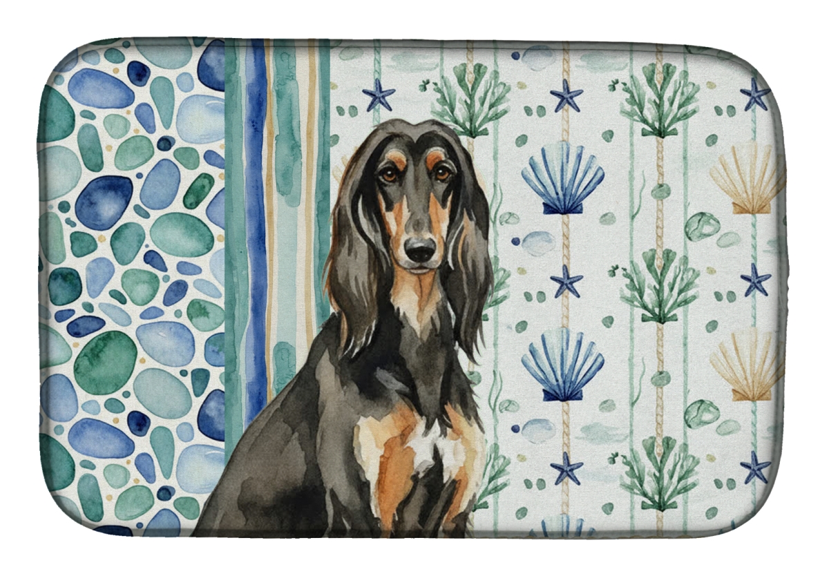 Picture of Carolines Treasures WDK6865DDM 21 x 14 in. Black & Tan Afghan Hound Coastal Sea Glass Dish Drying Mat