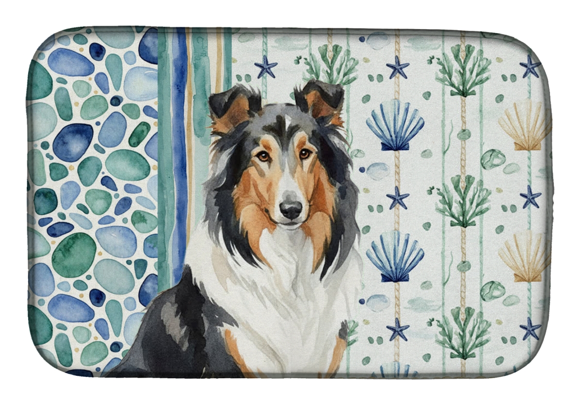 Picture of Carolines Treasures WDK6987DDM 21 x 14 in. Tricolor Collie Coastal Sea Glass Dish Drying Mat
