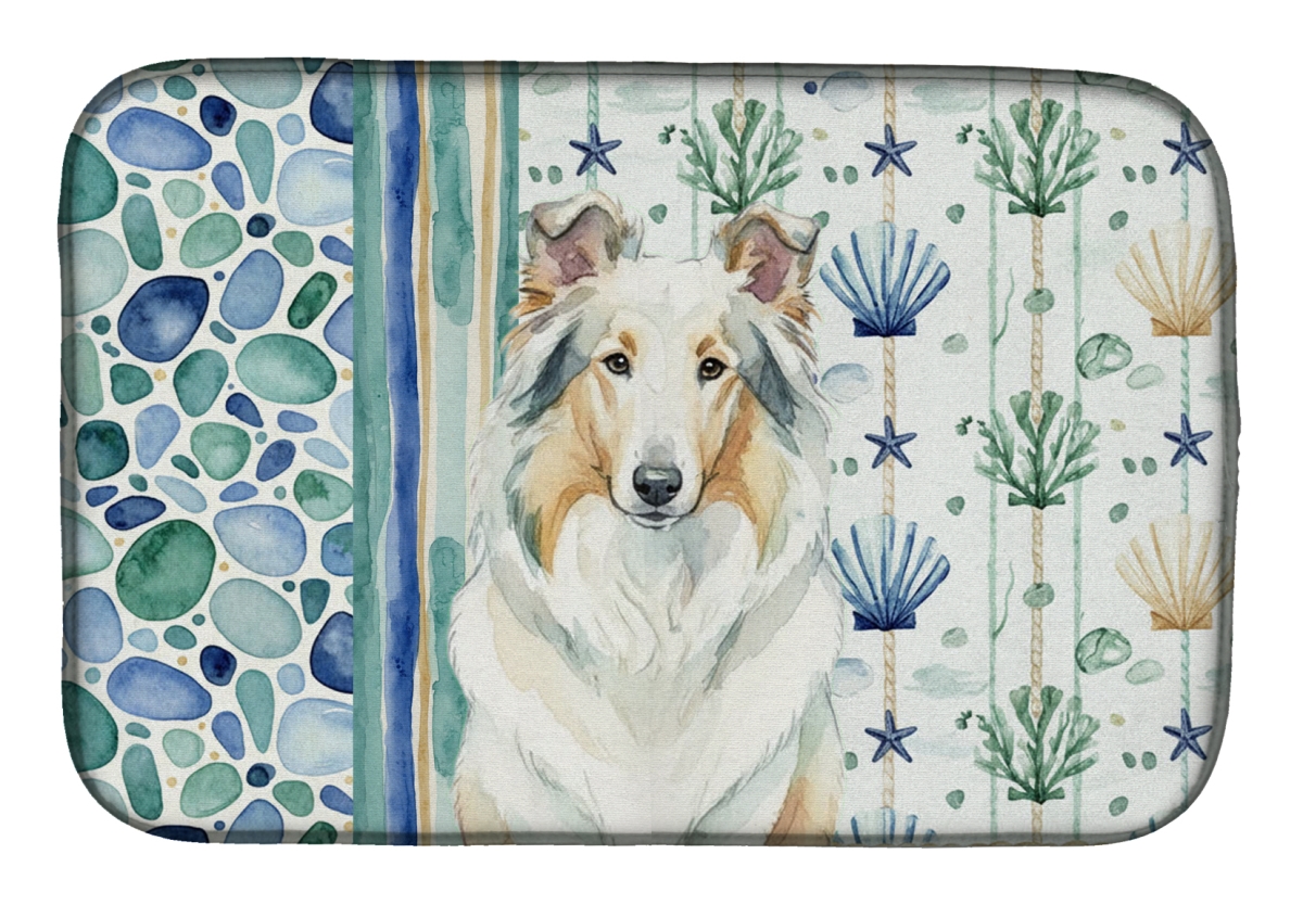 Picture of Carolines Treasures WDK6988DDM 21 x 14 in. White Collie Coastal Sea Glass Dish Drying Mat
