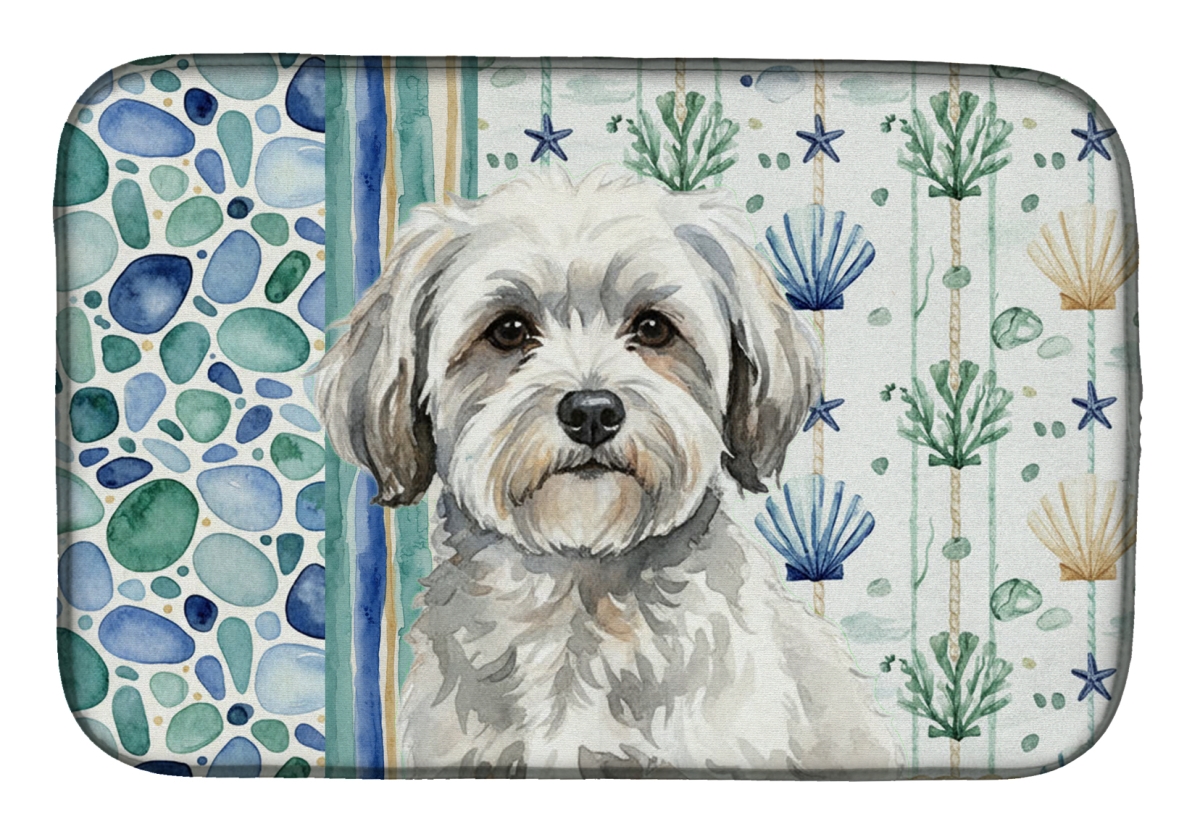 Picture of Carolines Treasures WDK6990DDM 21 x 14 in. White with Gray Coton De Tulear Coastal Sea Glass Dish Drying Mat