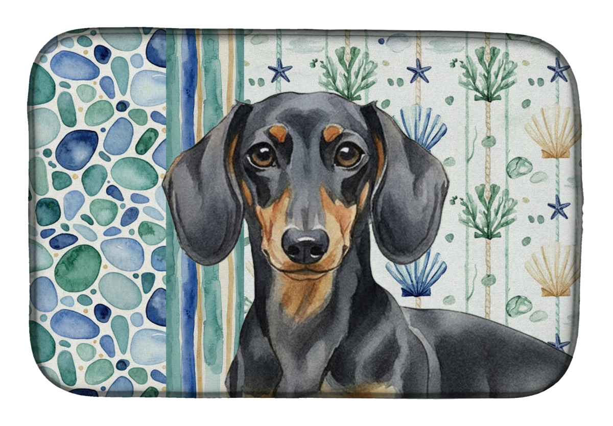 Picture of Carolines Treasures WDK6991DDM 21 x 14 in. Black & Tan Dachshund Coastal Sea Glass Dish Drying Mat