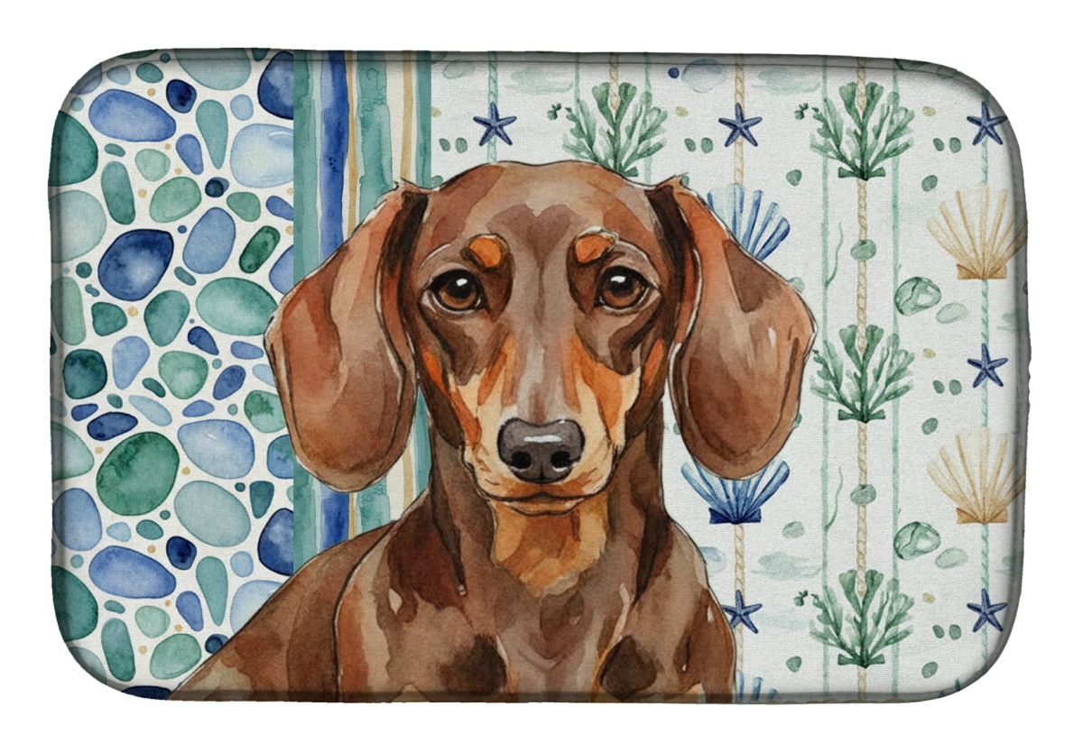 Picture of Carolines Treasures WDK6992DDM 21 x 14 in. Chocolate & Tan Dachshund Coastal Sea Glass Dish Drying Mat