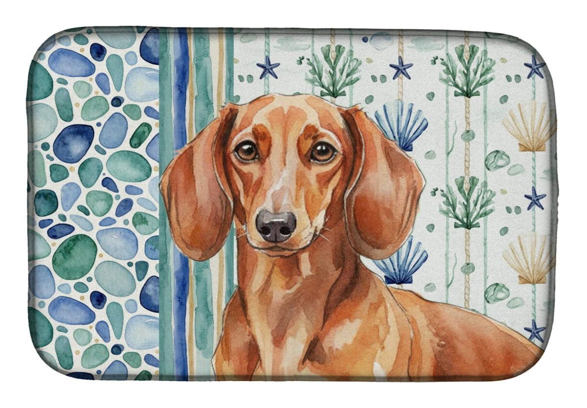 Picture of Carolines Treasures WDK7000DDM 21 x 14 in. Red Brown Dachshund Coastal Sea Glass Dish Drying Mat