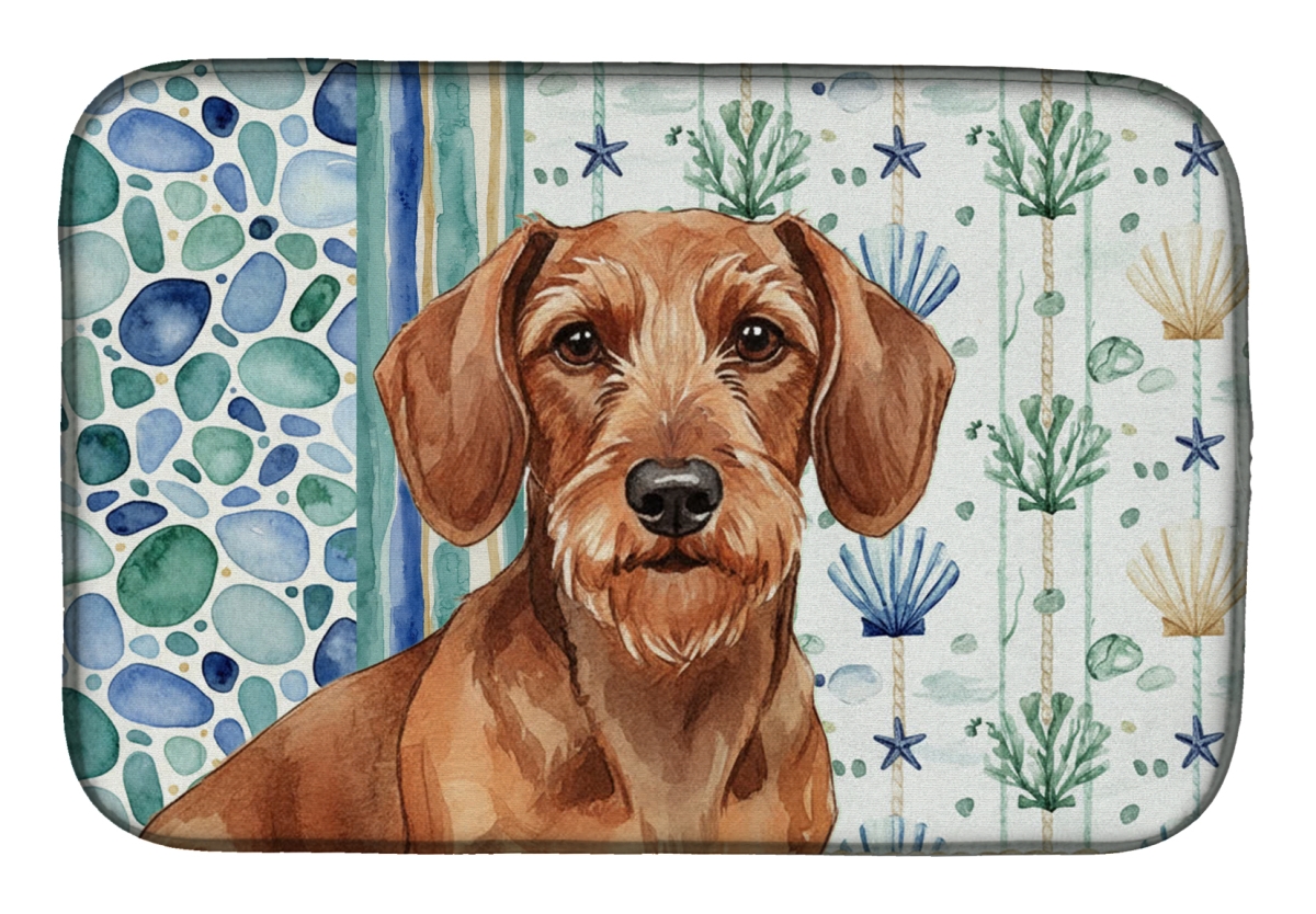 Picture of Carolines Treasures WDK7002DDM 21 x 14 in. Wirehaired Red Dachshund Coastal Sea Glass Dish Drying Mat