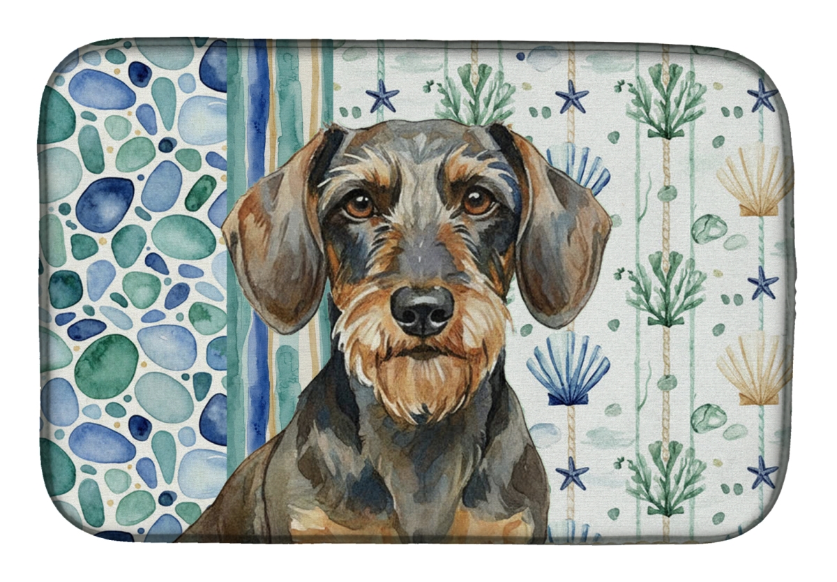 Picture of Carolines Treasures WDK7003DDM 21 x 14 in. Wirehaired Wild Boar Dachshund Coastal Sea Glass Dish Drying Mat