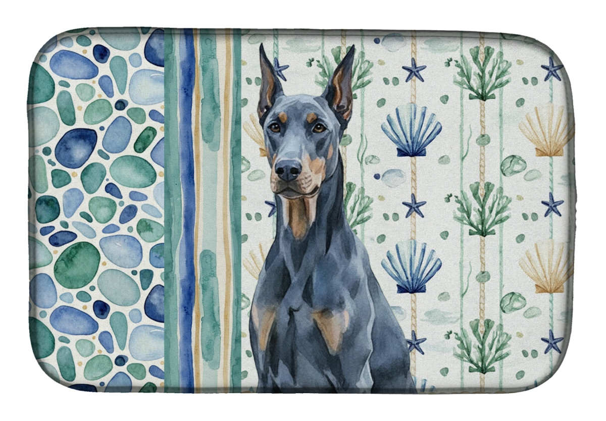 Picture of Carolines Treasures WDK7006DDM 21 x 14 in. Blue Doberman Pinscher Coastal Sea Glass Dish Drying Mat