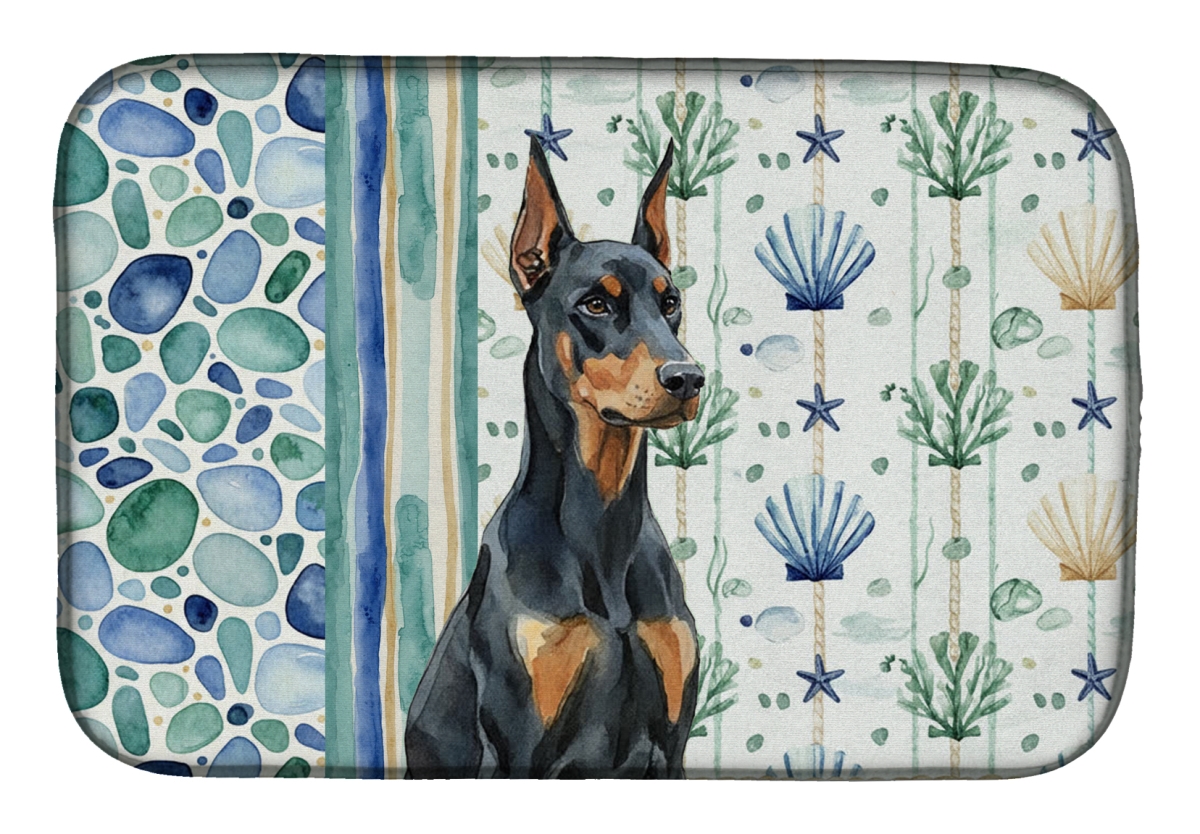 Picture of Carolines Treasures WDK7007DDM 21 x 14 in. Doberman Pinscher Coastal Sea Glass Dish Drying Mat
