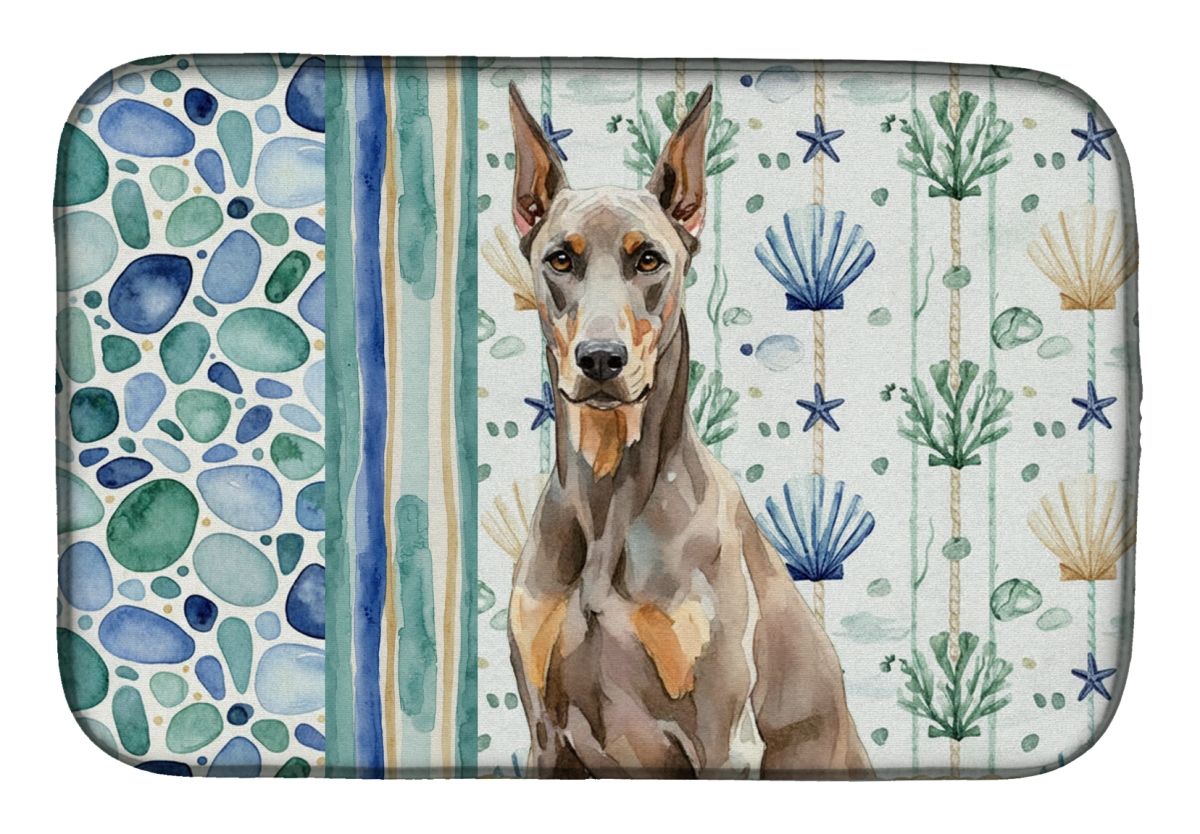 Picture of Carolines Treasures WDK7008DDM 21 x 14 in. Fawn Doberman Pinscher Coastal Sea Glass Dish Drying Mat