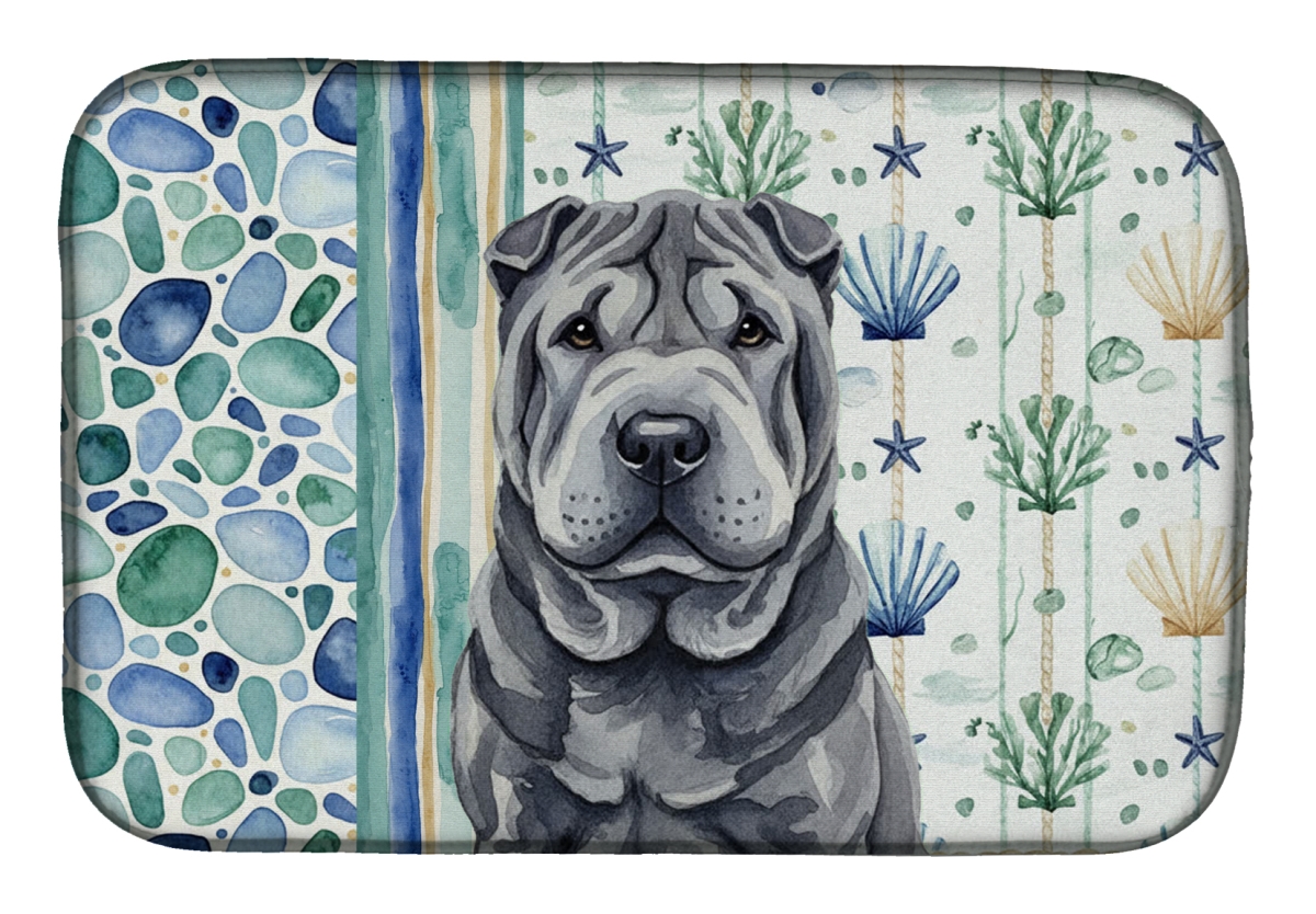 Picture of Carolines Treasures WDK7207DDM 21 x 14 in. Black Shar Pei Coastal Sea Glass Dish Drying Mat