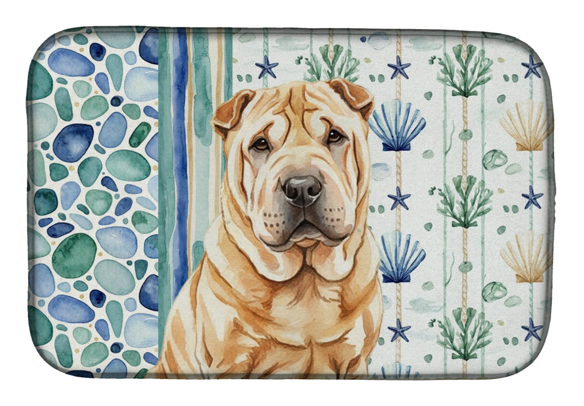 Picture of Carolines Treasures WDK7209DDM 21 x 14 in. Red Shar Pei Coastal Sea Glass Dish Drying Mat
