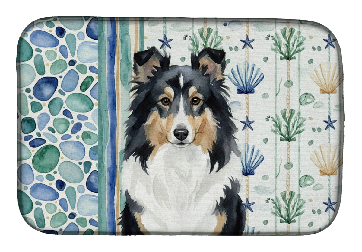 Picture of Carolines Treasures WDK7210DDM 21 x 14 in. Tricolor Sheltie Coastal Sea Glass Dish Drying Mat