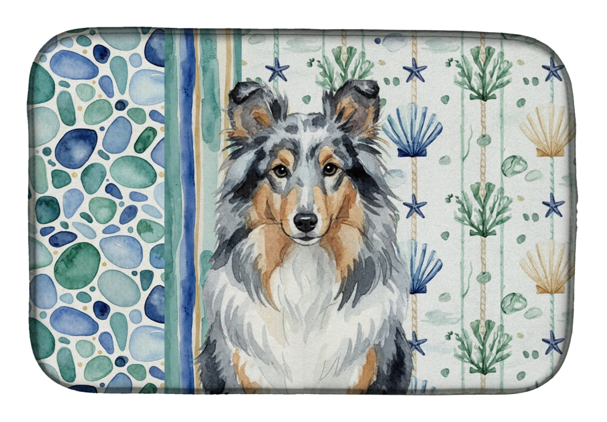 Picture of Carolines Treasures WDK7211DDM 21 x 14 in. Blue Merle Sheltie Coastal Sea Glass Dish Drying Mat