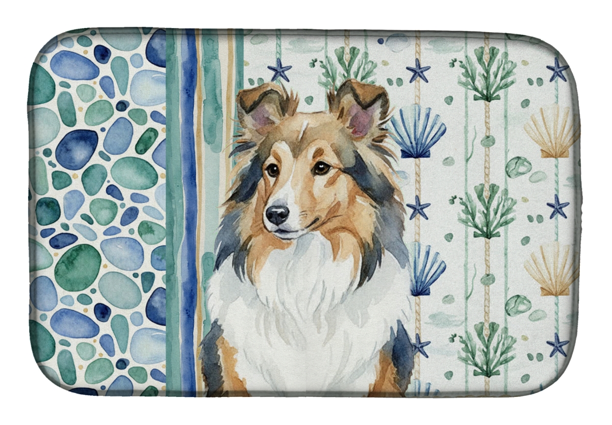 Picture of Carolines Treasures WDK7212DDM 21 x 14 in. Sable Sheltie Coastal Sea Glass Dish Drying Mat
