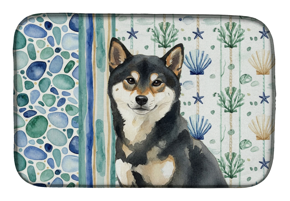 Picture of Carolines Treasures WDK7213DDM 21 x 14 in. Black & Tan Shiba Inu Coastal Sea Glass Dish Drying Mat