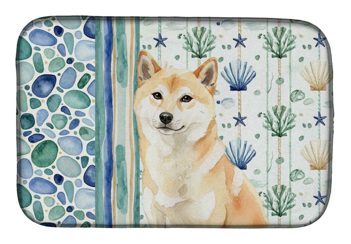 Picture of Carolines Treasures WDK7214DDM 21 x 14 in. Cream Shiba Inu Coastal Sea Glass Dish Drying Mat