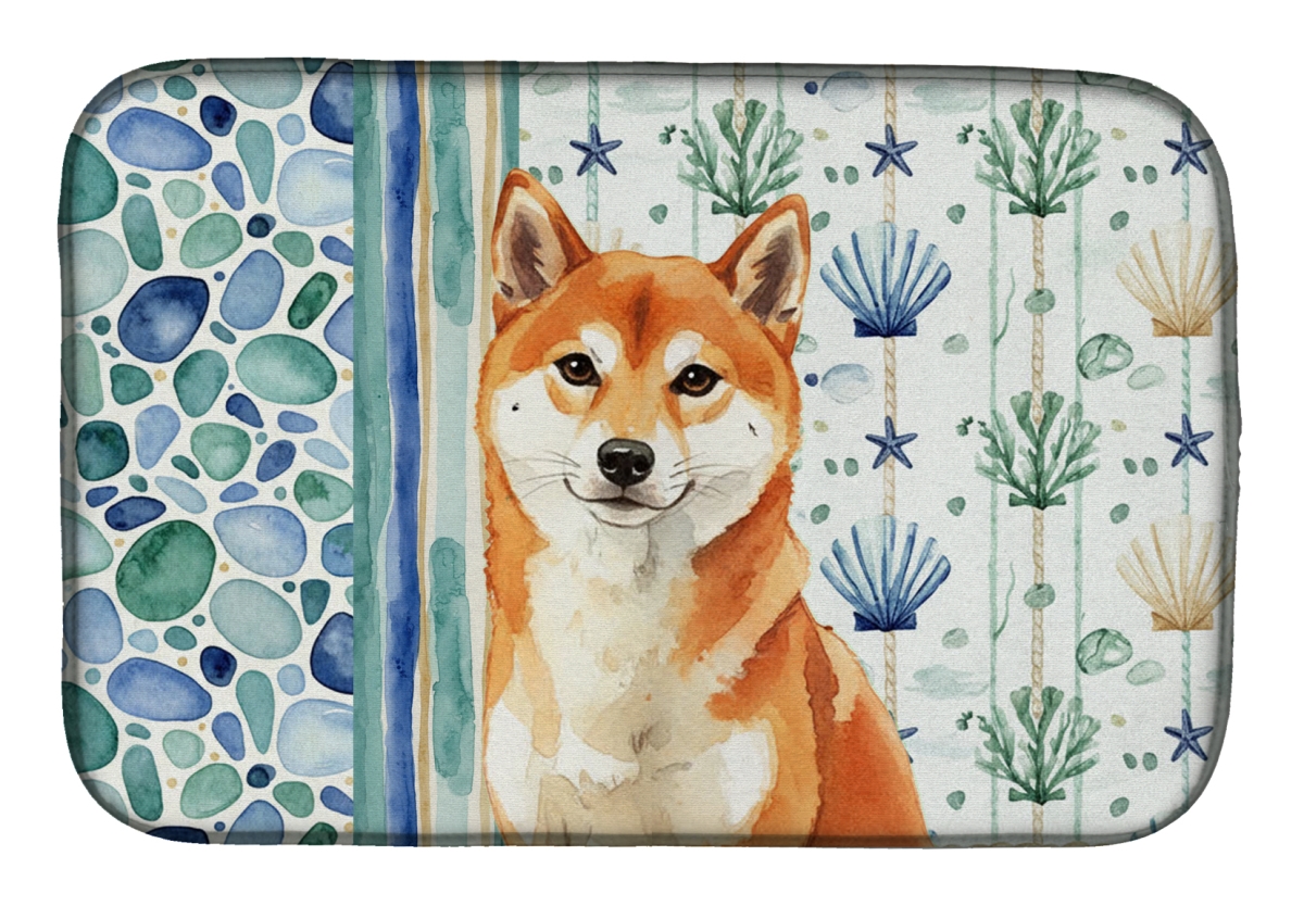 Picture of Carolines Treasures WDK7215DDM 21 x 14 in. Red Shiba Inu Coastal Sea Glass Dish Drying Mat