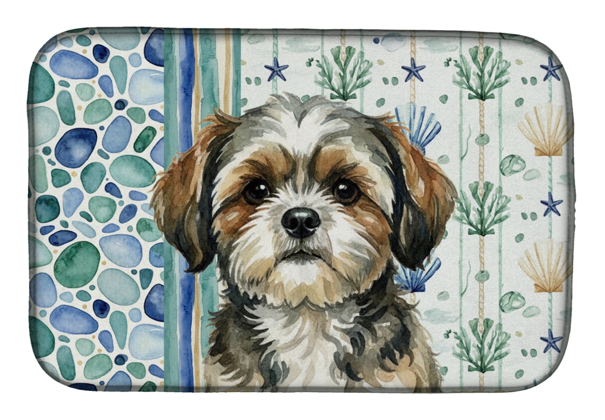 Picture of Carolines Treasures WDK7217DDM 21 x 14 in. Brindle Shih Tzu Coastal Sea Glass Dish Drying Mat
