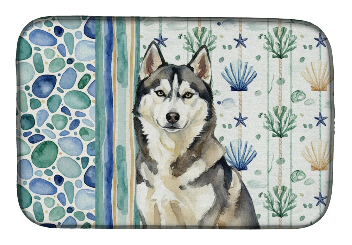Picture of Carolines Treasures WDK7220DDM 21 x 14 in. Agouti Siberian Husky Coastal Sea Glass Dish Drying Mat