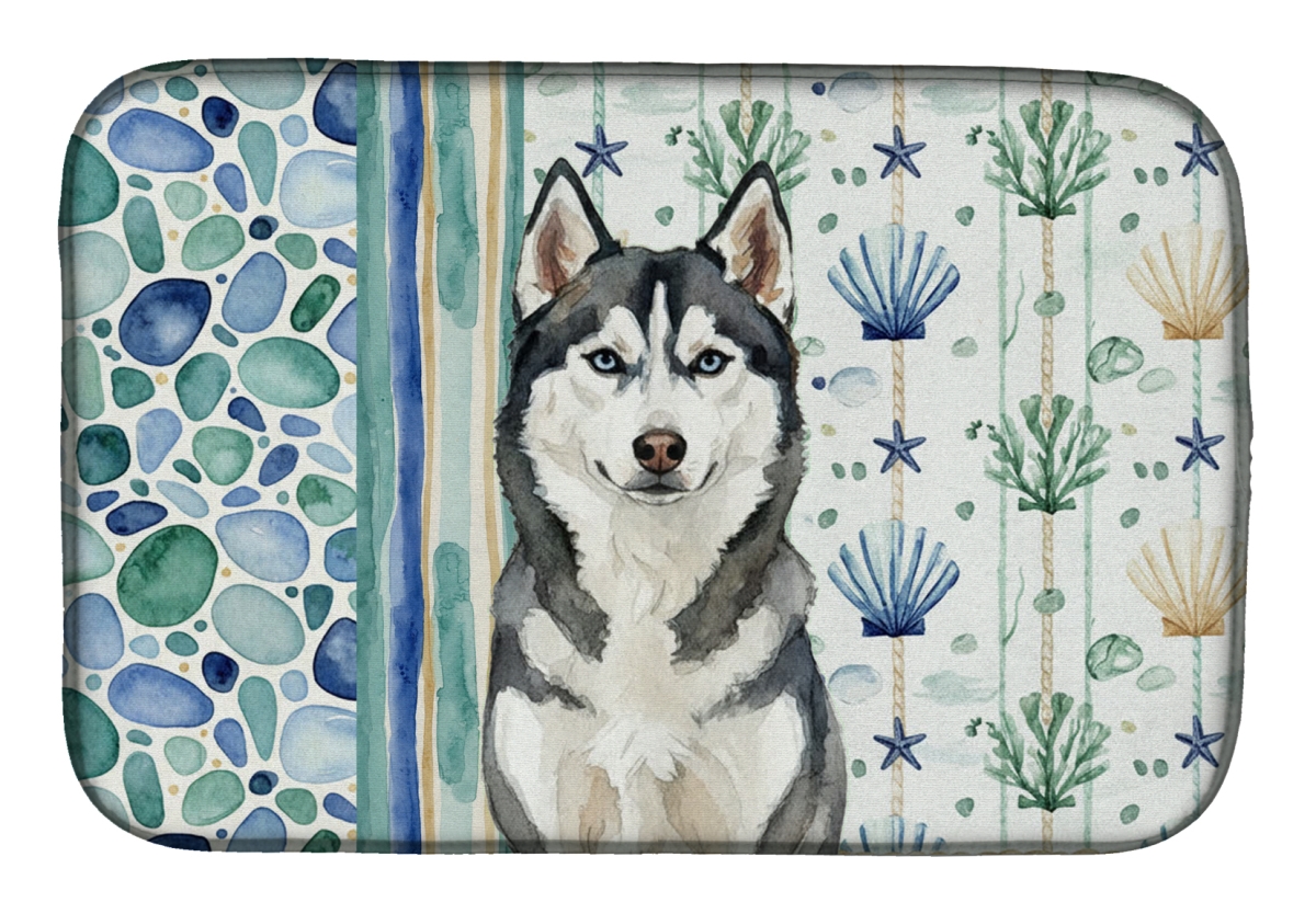 Picture of Carolines Treasures WDK7221DDM 21 x 14 in. Siberian Husky Coastal Sea Glass Dish Drying Mat