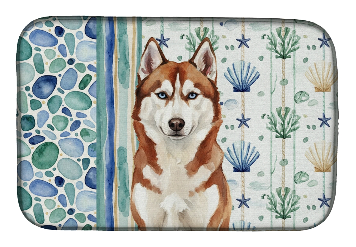 Picture of Carolines Treasures WDK7222DDM 21 x 14 in. Red & White Siberian Husky Coastal Sea Glass Dish Drying Mat