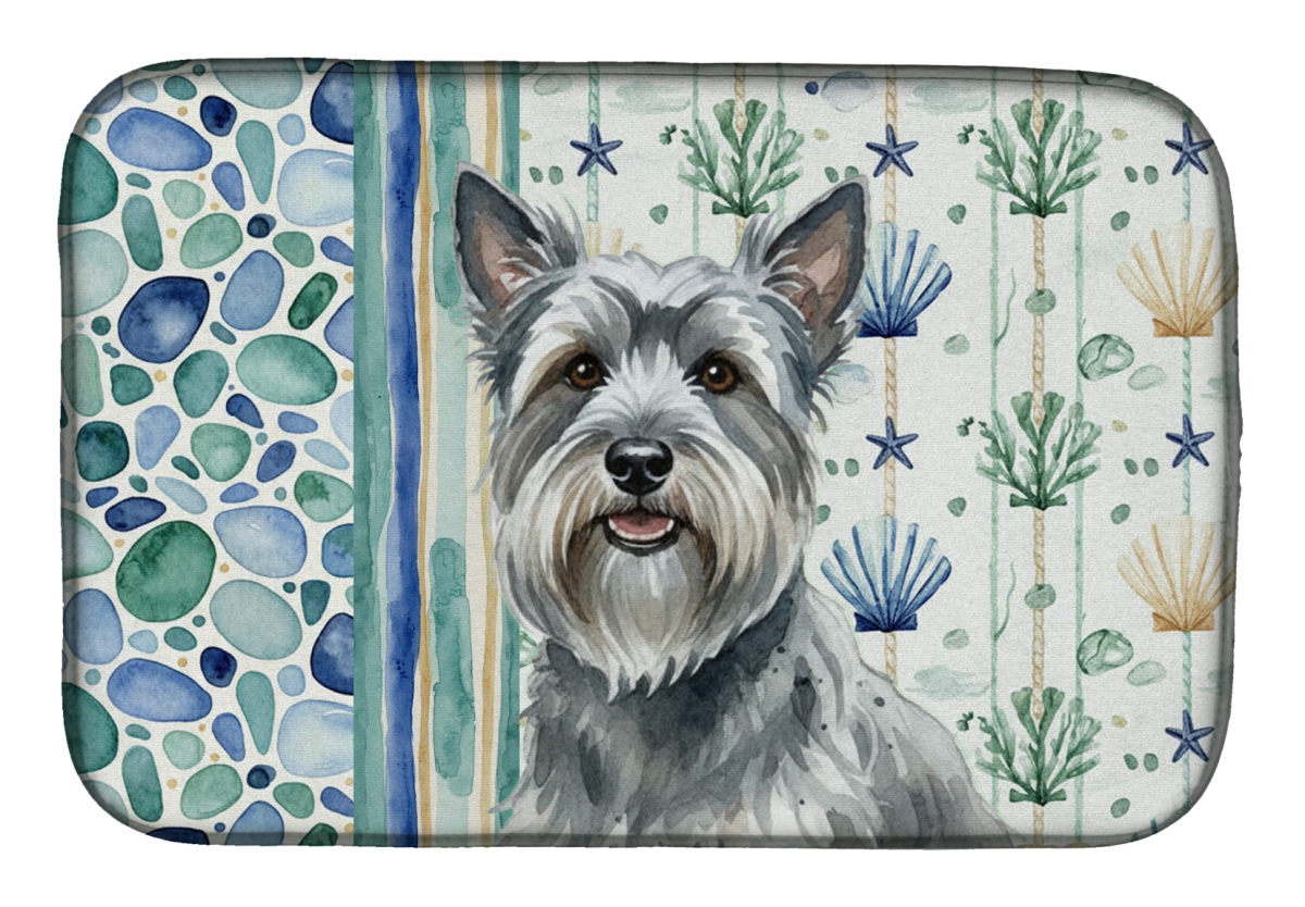 Picture of Carolines Treasures WDK7224DDM 21 x 14 in. Gray Skye Terrier Coastal Sea Glass Dish Drying Mat