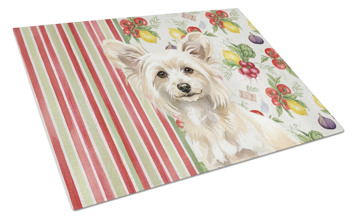 WDK8176LCB 11.25 x 15.25 in. Powderpuff Chinese Crested Vegetables Glass Cutting Board