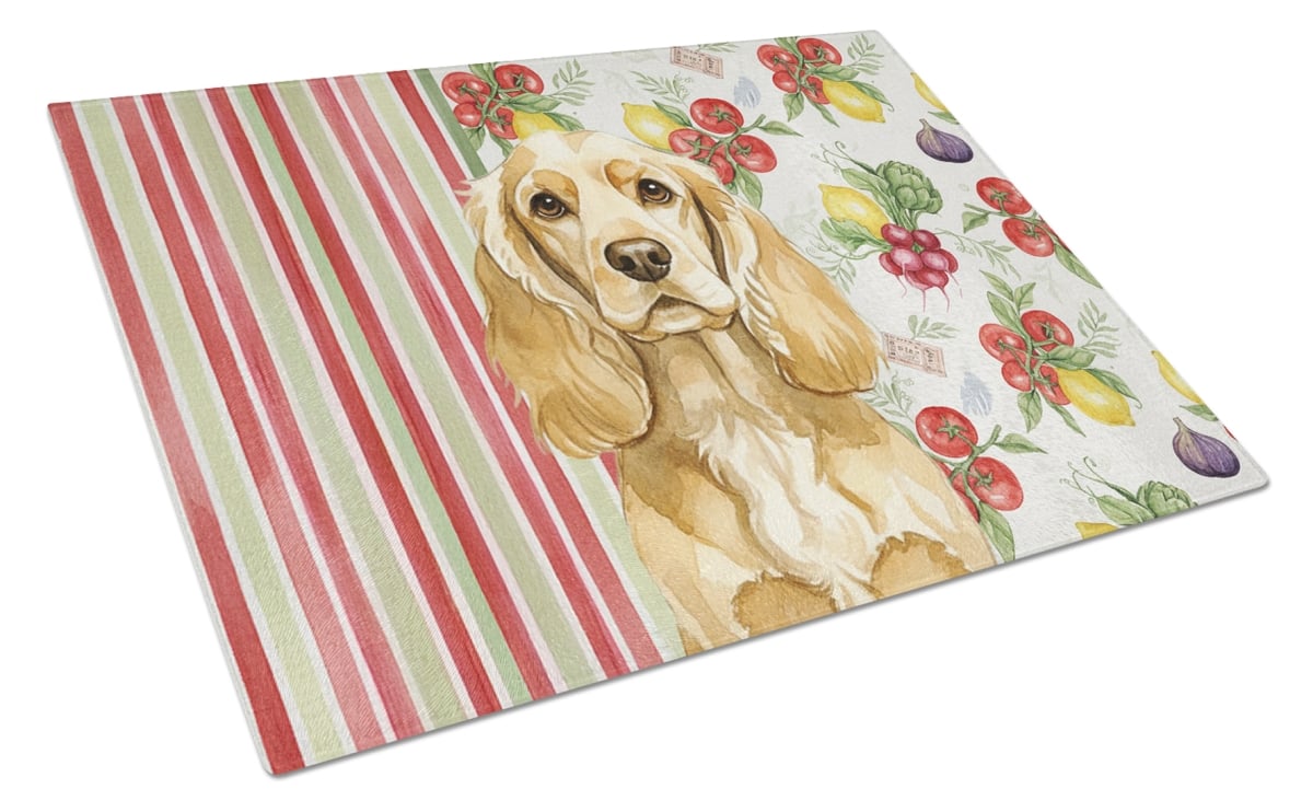 WDK8182LCB 11.25 x 15.25 in. Buff Cocker Spaniel Vegetables Glass Cutting Board