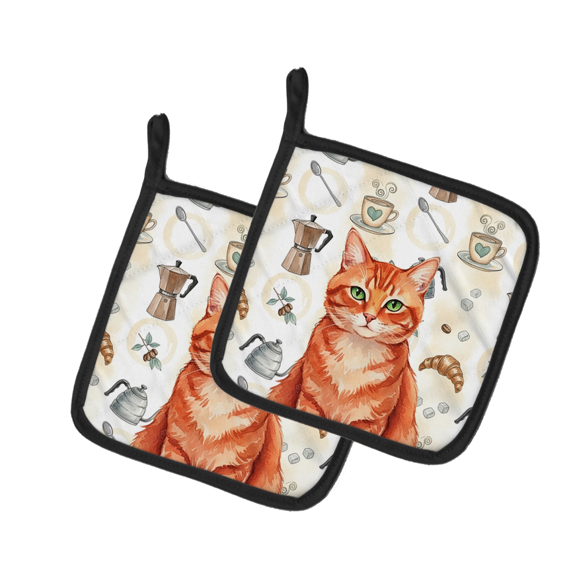 FNT1405PTHD 7.5 x 7.5 in. Solid Red Ginger Cat Coffee Time Pot Holders, Pack of 2