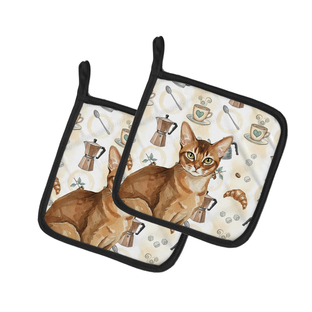 FNT1408PTHD 7.5 x 7.5 in. Ticked Tabby Brown Cat Coffee Time Pot Holders, Pack of 2