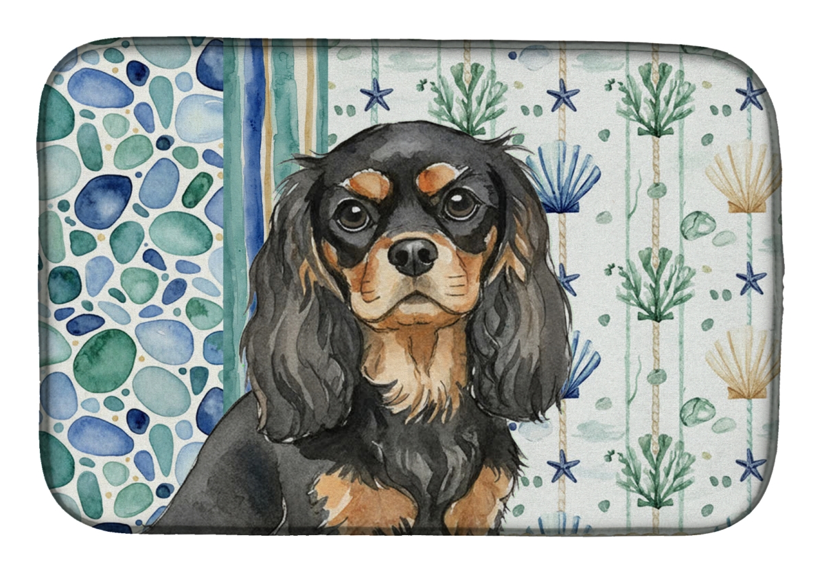 Picture of Carolines Treasures WDK6962DDM 21 x 14 in. Black & Tan Cavalier Spaniel Coastal Sea Glass Dish Drying Mat