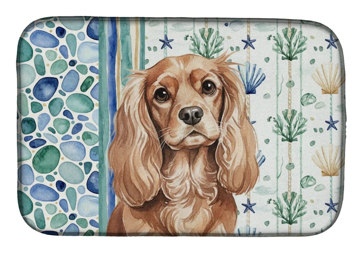 Picture of Carolines Treasures WDK6964DDM 21 x 14 in. Ruby Cavalier Spaniel Coastal Sea Glass Dish Drying Mat