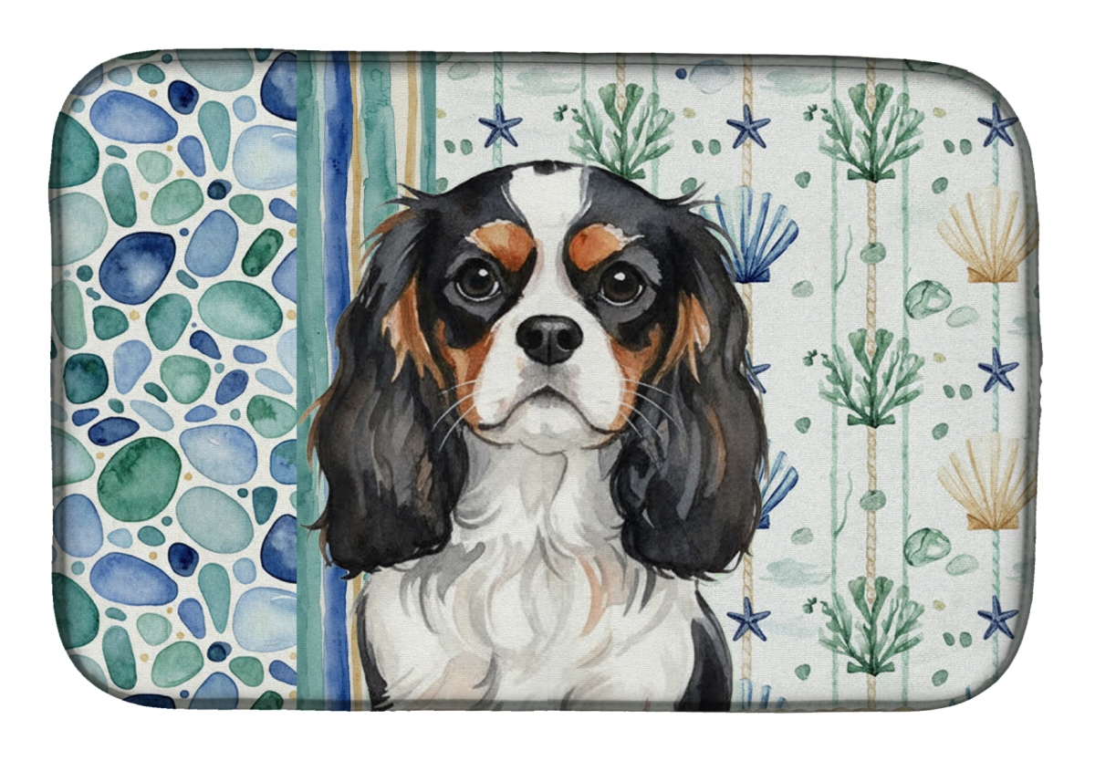Picture of Carolines Treasures WDK6965DDM 21 x 14 in. Tricolor Cavalier Spaniel Coastal Sea Glass Dish Drying Mat