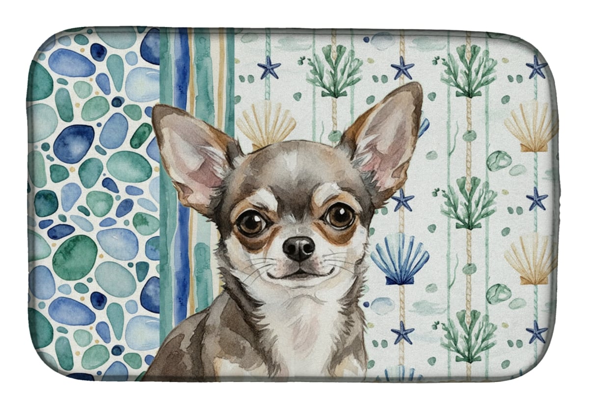 Picture of Carolines Treasures WDK6968DDM 21 x 14 in. Chihuahua Coastal Sea Glass Dish Drying Mat