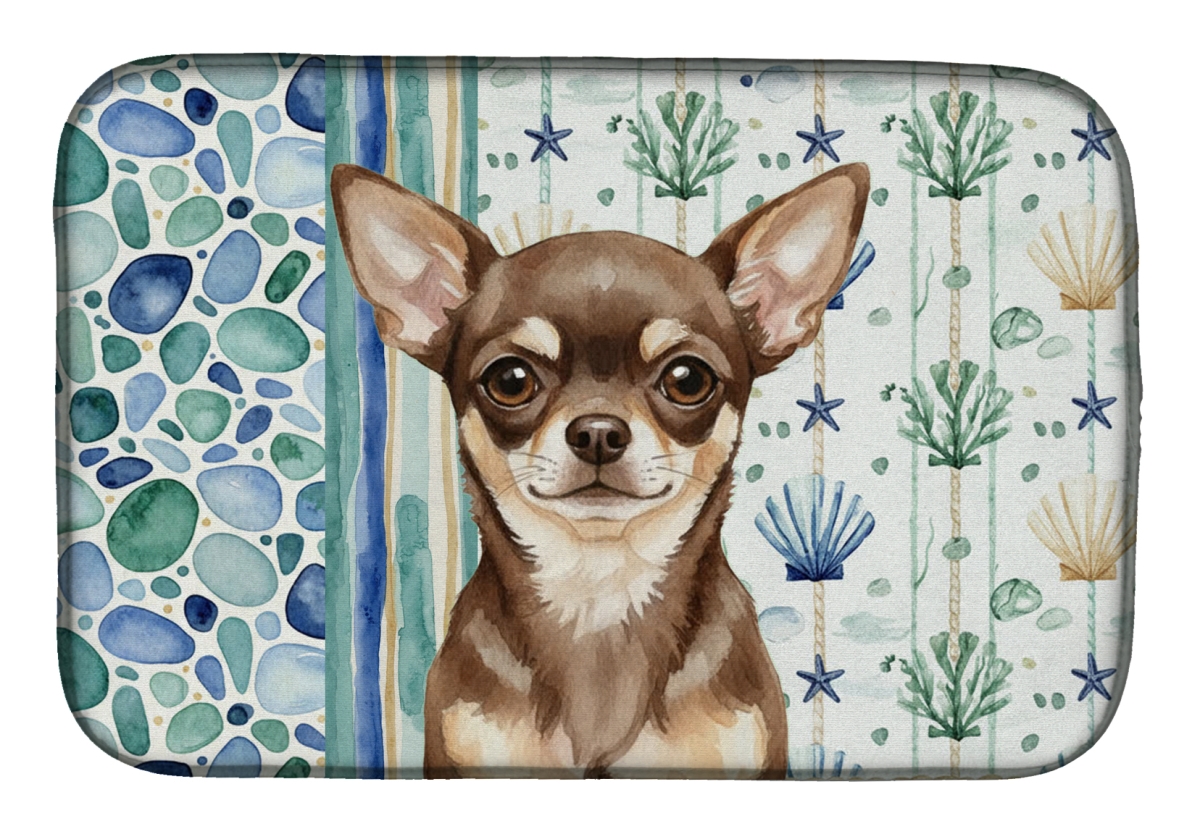 Picture of Carolines Treasures WDK6970DDM 21 x 14 in. Chocolate Chihuahua Coastal Sea Glass Dish Drying Mat