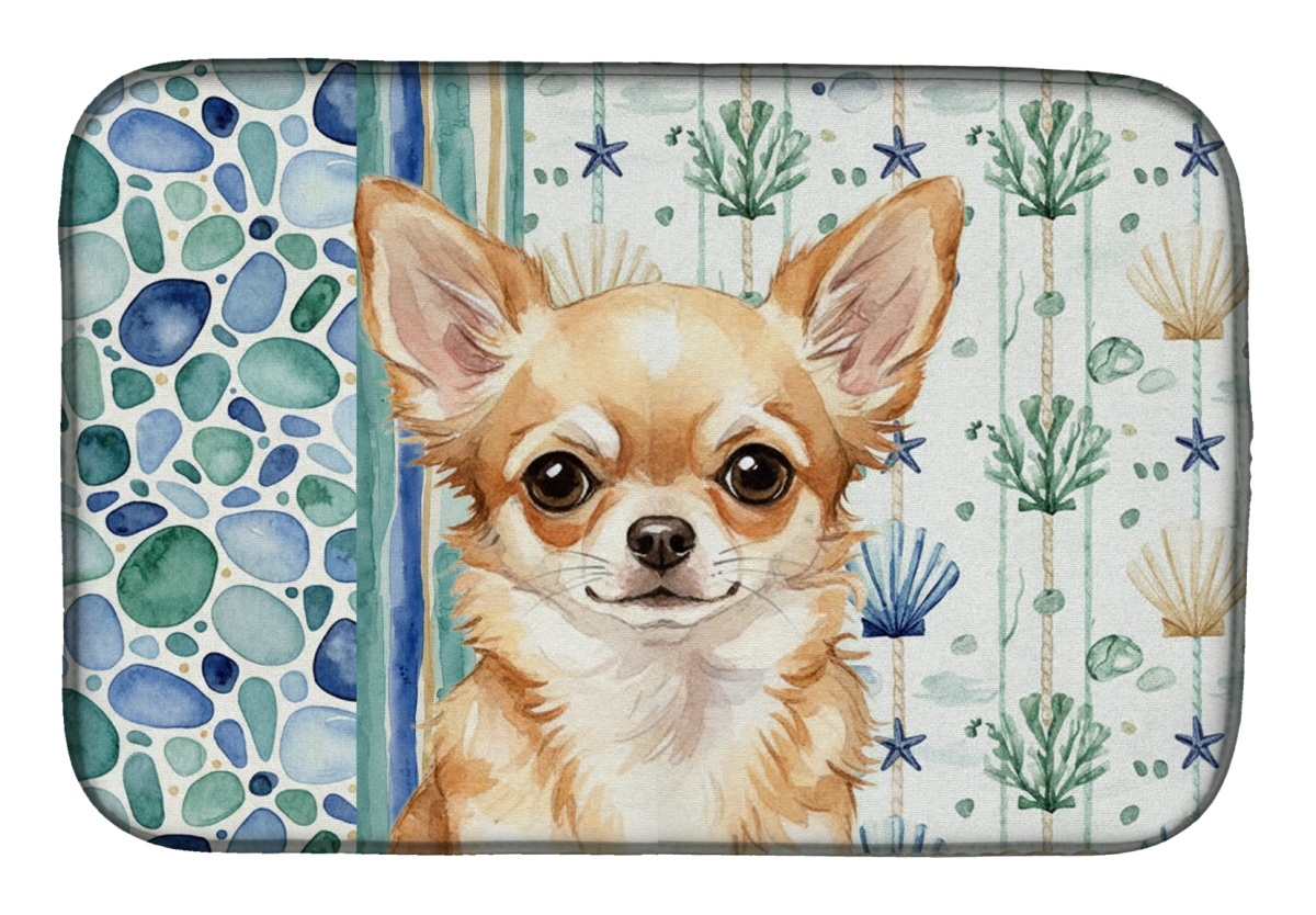 Picture of Carolines Treasures WDK6971DDM 21 x 14 in. Fawn Chihuahua Coastal Sea Glass Dish Drying Mat