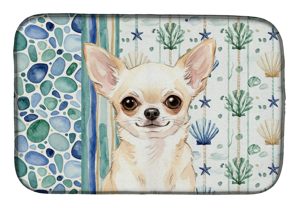 Picture of Carolines Treasures WDK6972DDM 21 x 14 in. Cream Chihuahua Coastal Sea Glass Dish Drying Mat