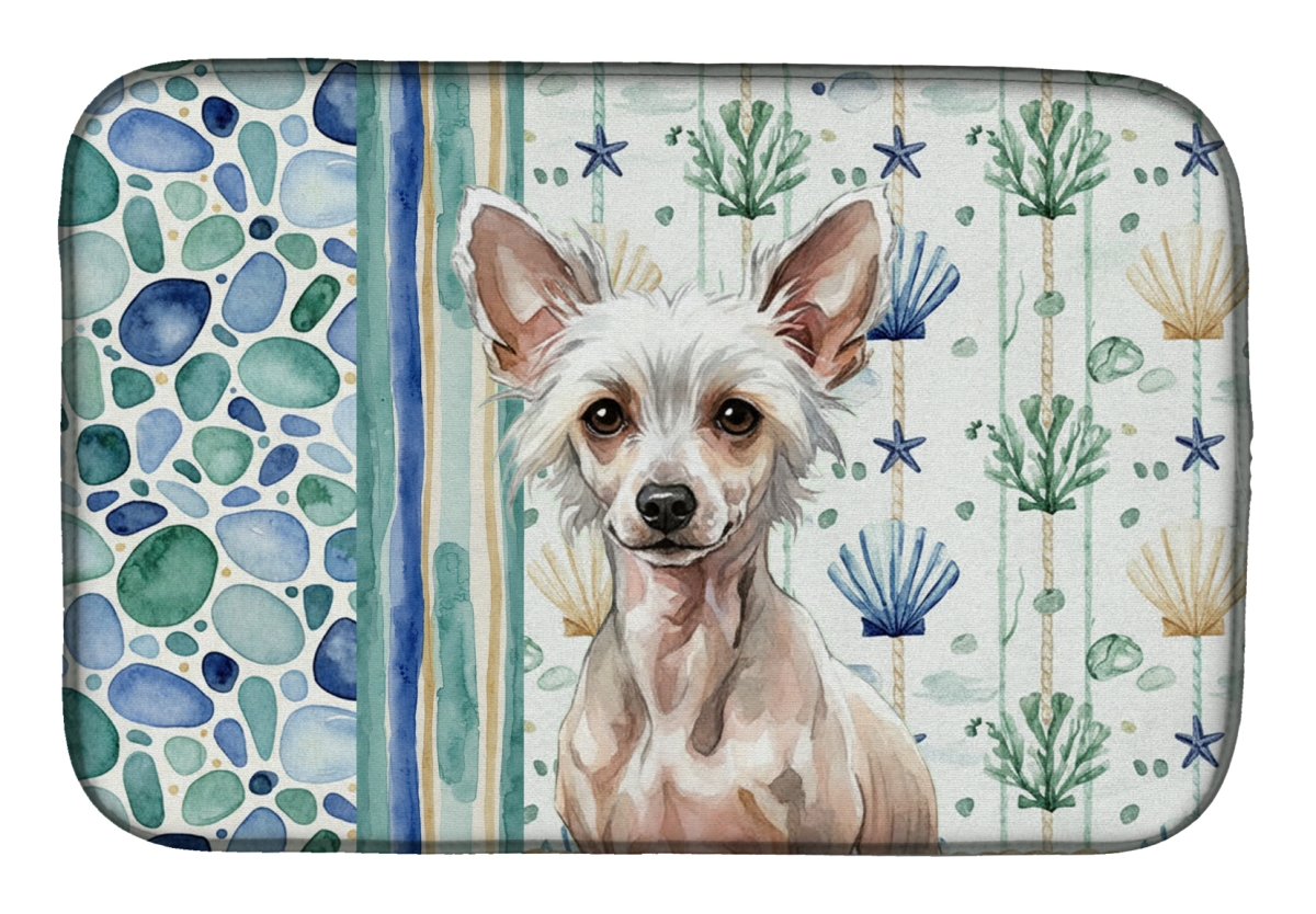 Picture of Carolines Treasures WDK6973DDM 21 x 14 in. Hairless Chinese Crested Coastal Sea Glass Dish Drying Mat