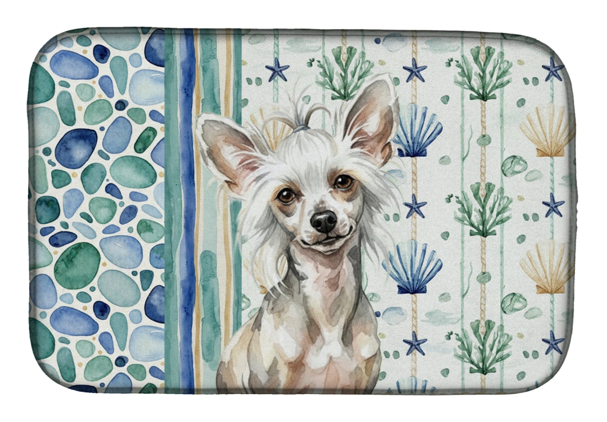 Picture of Carolines Treasures WDK6974DDM 21 x 14 in. Hairless Mottled Pattern Chinese Crested Coastal Sea Glass Dish Drying Mat