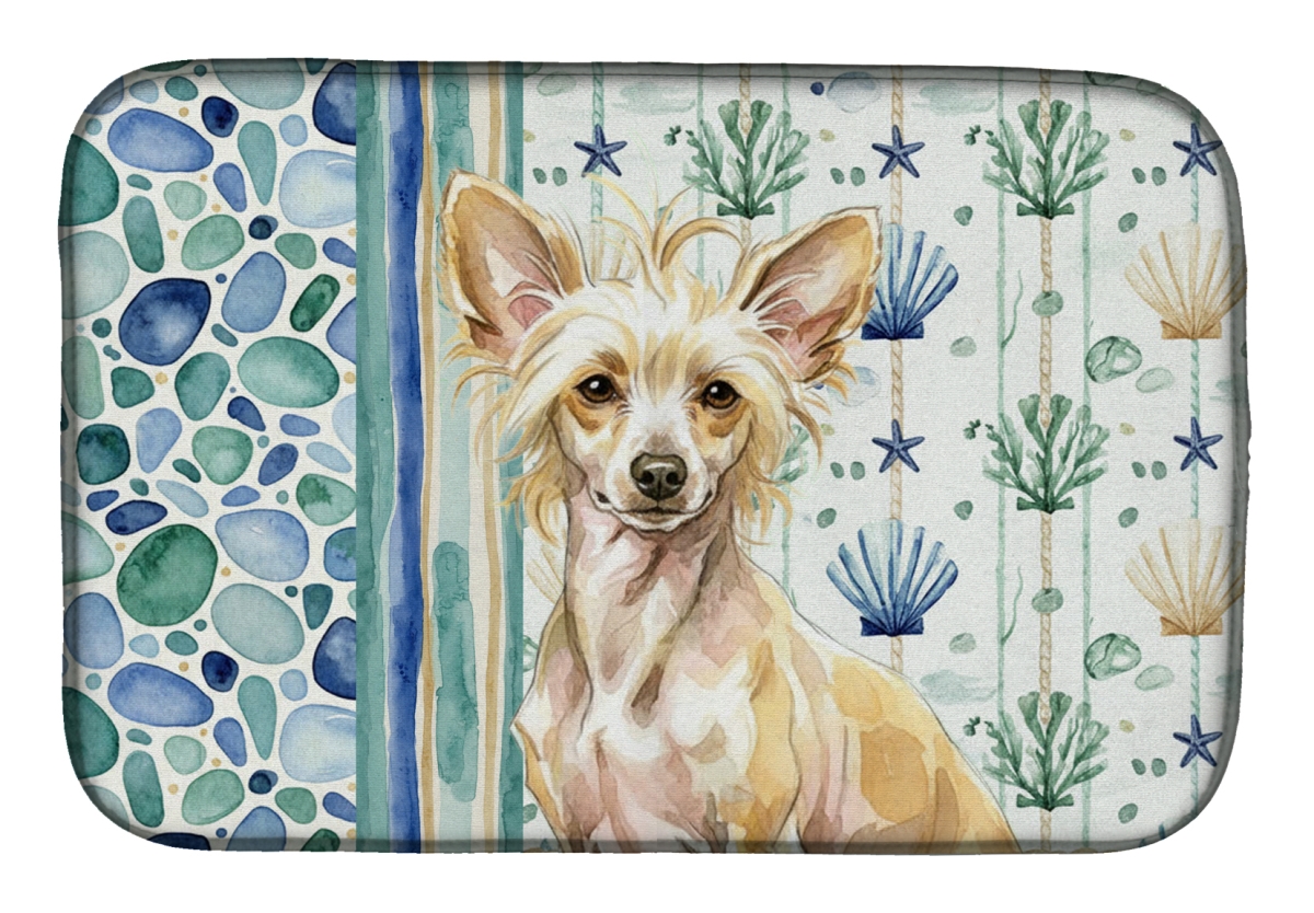 Picture of Carolines Treasures WDK6975DDM 21 x 14 in. Hairless Palomino Chinese Crested Coastal Sea Glass Dish Drying Mat