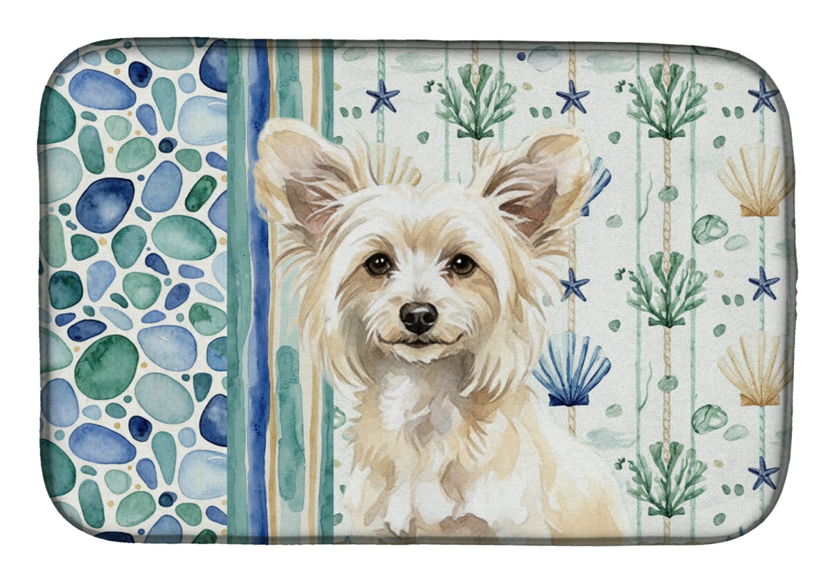 Picture of Carolines Treasures WDK6976DDM 21 x 14 in. Powderpuff Chinese Crested Coastal Sea Glass Dish Drying Mat