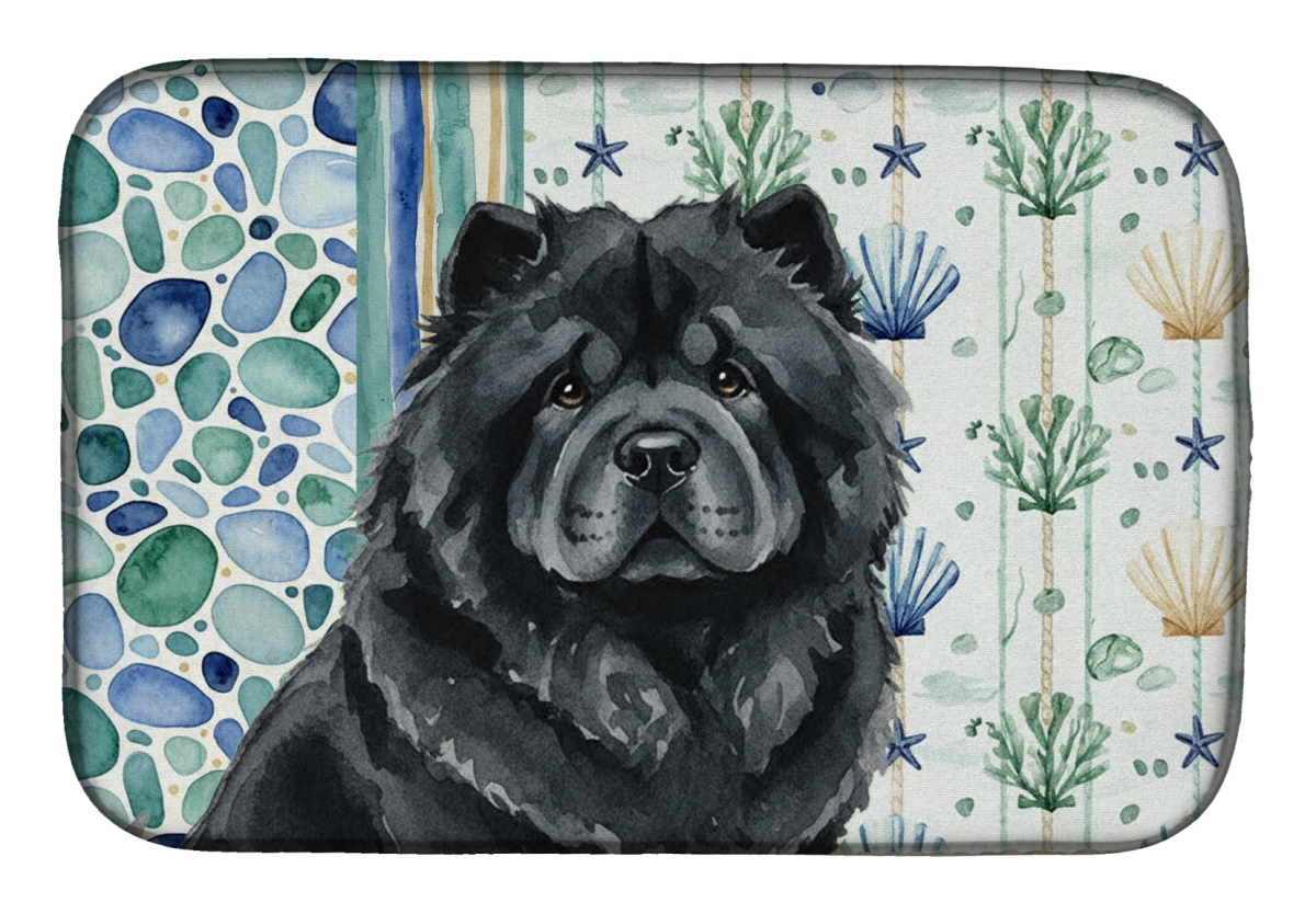 Picture of Carolines Treasures WDK6977DDM 21 x 14 in. Black Chow Chow Coastal Sea Glass Dish Drying Mat